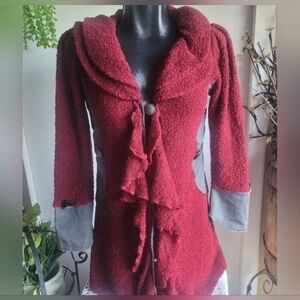 Feelings Red Ruffle Button Front Knit Sweater Cardigan S